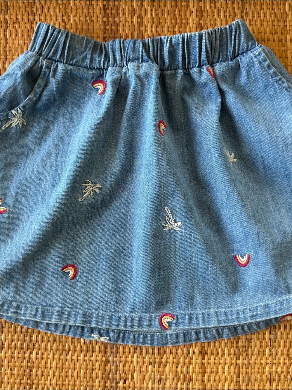 Tucker + Tate Blue Denim Skirt with Rainbow and Palm Tree Embroidery